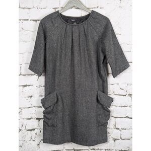 VESADE Minimalist Herringbone Shift Dress Pockets Dark Gray Office Size 12